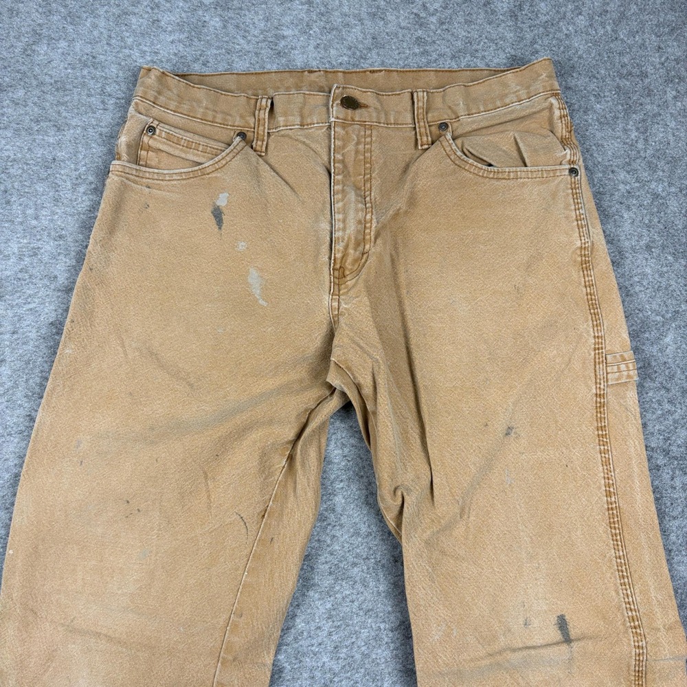 Dickies Carpenter Pants Mens 34x32 Tan Distressed Workwear Utility Duck  Canvas